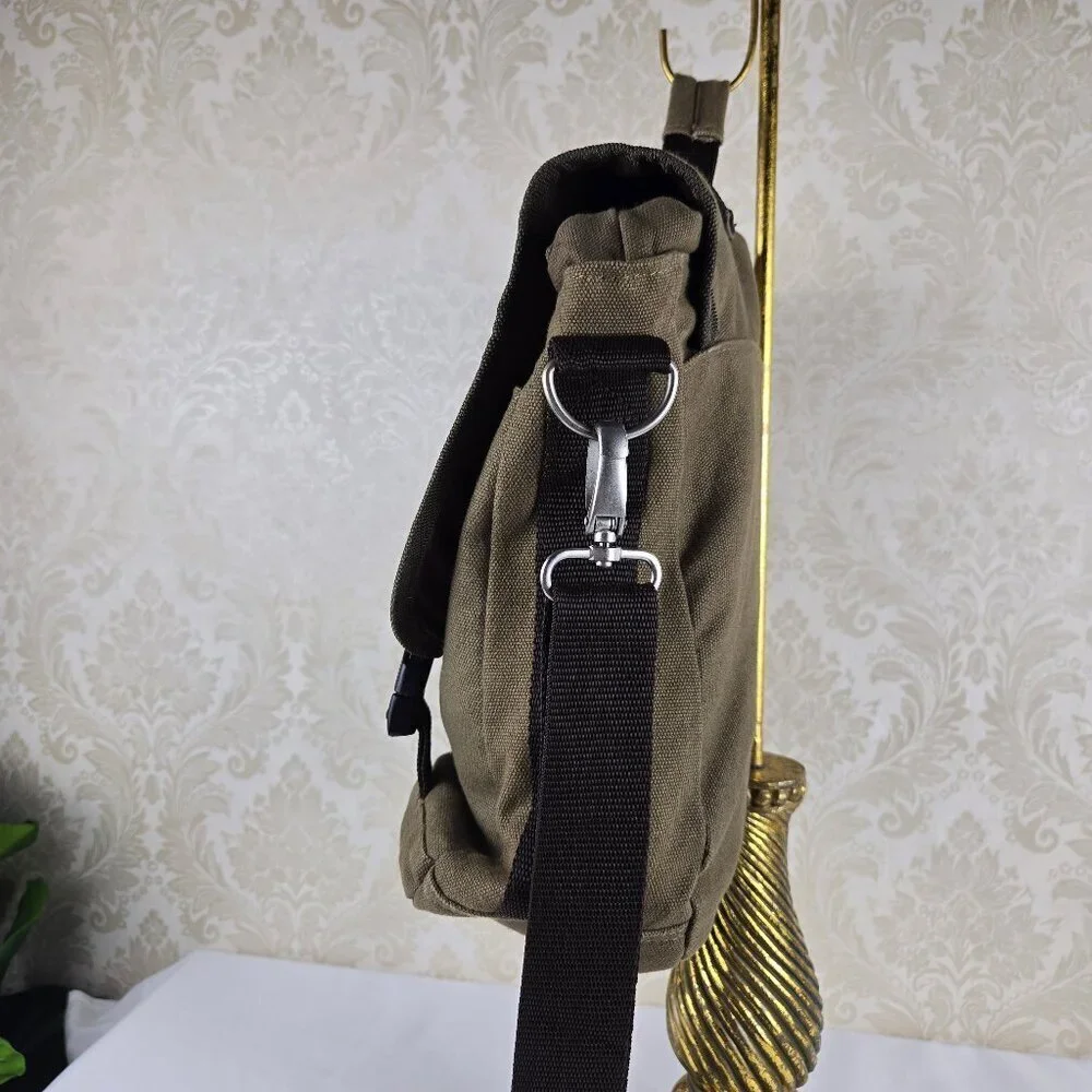 Hard Rock Olive Green Messenger Bag Laptop 100% Cotton Buckles Top Handle Strap